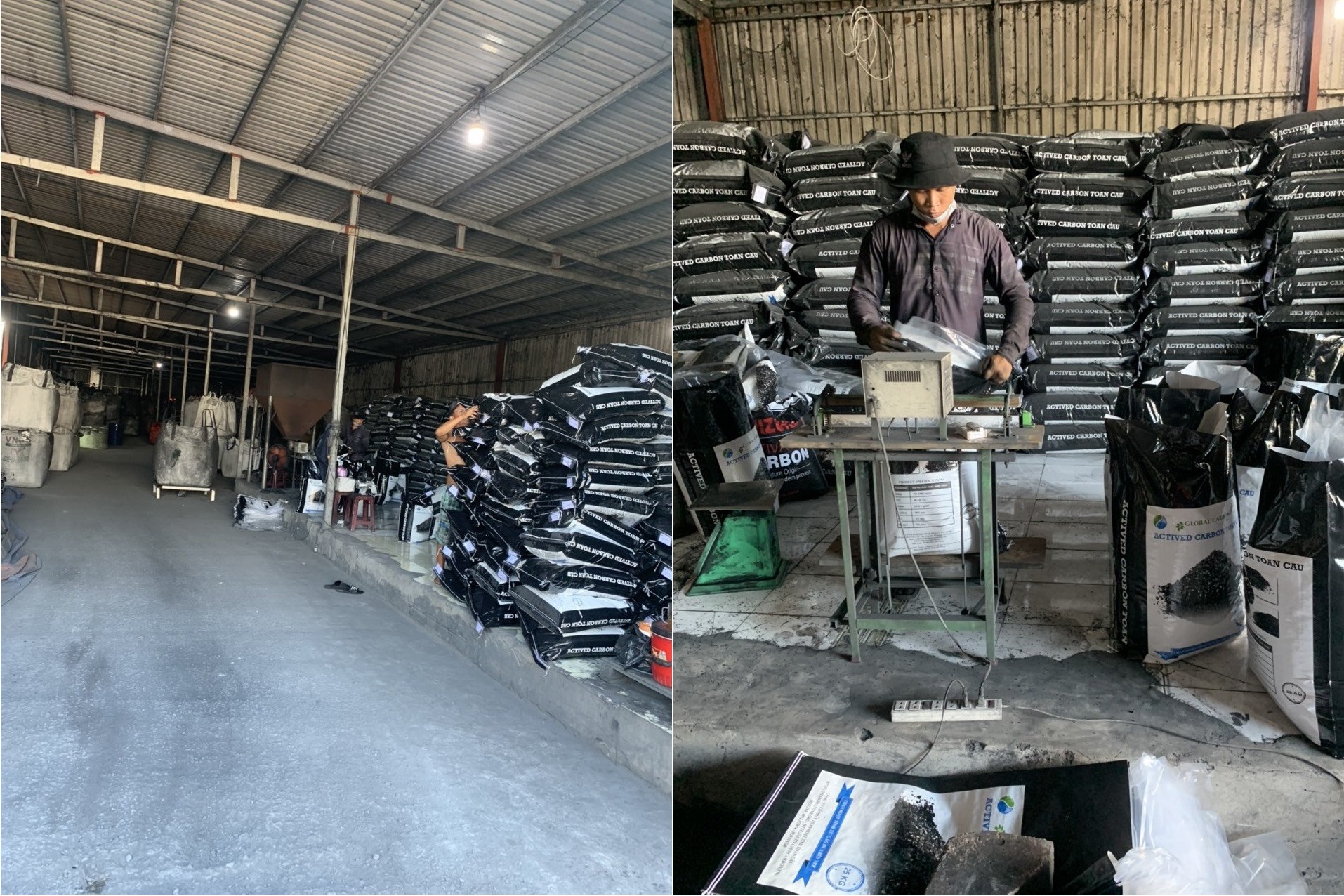 Côn nhân nhà máy đóng gói than thành phẩm